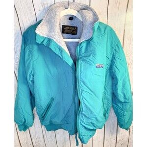 Vintage Eddie Bauer Women’s Windfoil Jacket Size Medium Teal Gray Fleece Lining